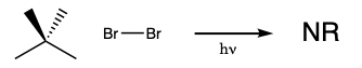 a chemical equation showing that neopentane does not react with bromine under the conditions used in this activity.