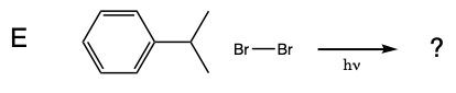 a chemical equation asking what forms during the reaction of isopropylbenzene with bromine.