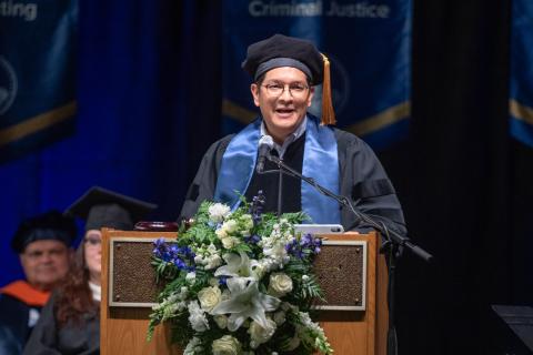Photo of Noe Ortega at Westfield State Graduate Commencement