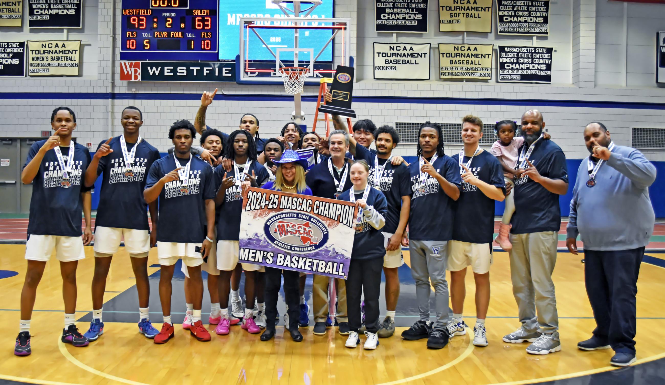 Westfield State Owls celebrate their 2025 MASCAC Championship victory.