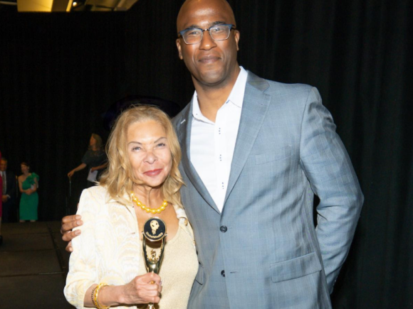 Dr. Pierre Theodore, 2020 winner of the GlobalMindED Inclusive Leader Award for Health and Wellness, with Dr. Linda Thompson, 2024 recipient of the award. 