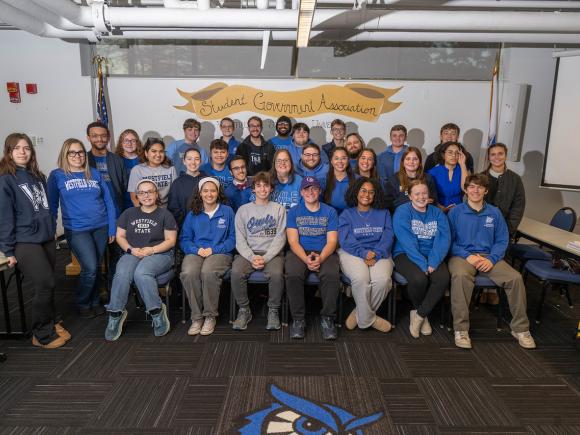 Student Government Association Executive Council smiling together as a group.