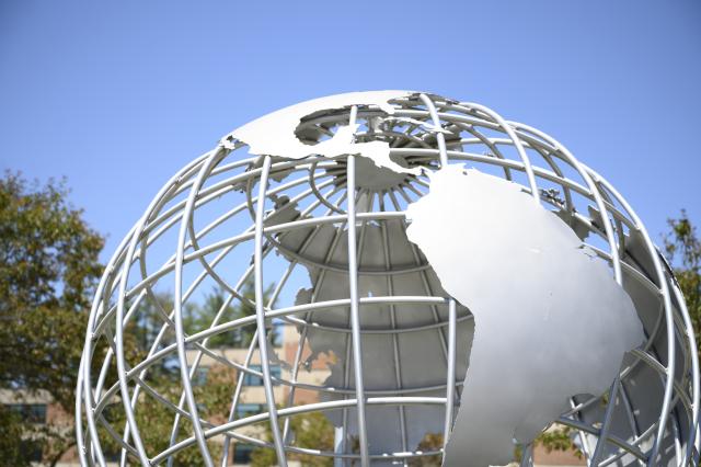 Globe on the campus green