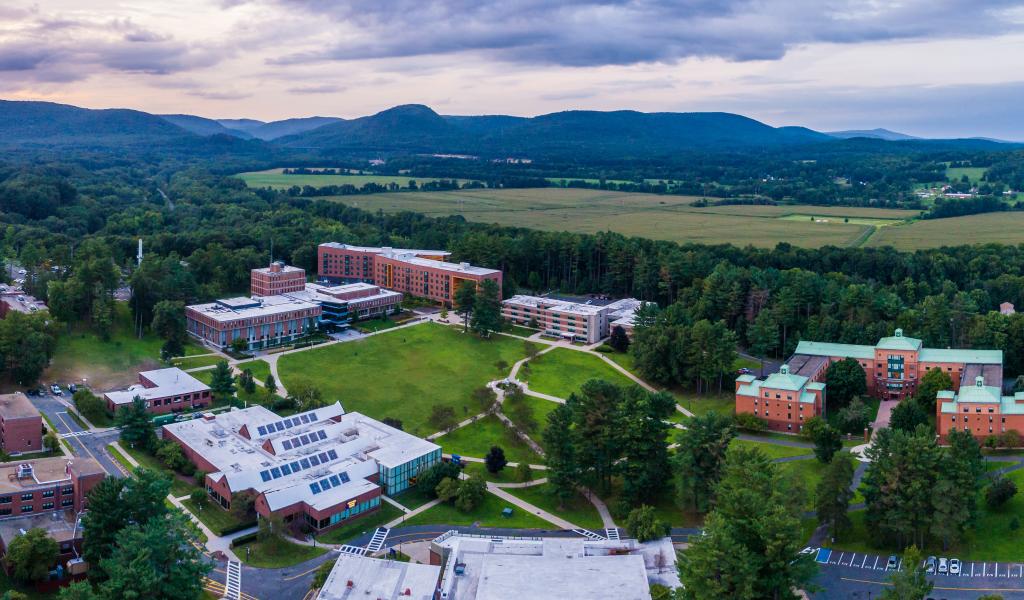 drone shot of campus