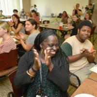 Attendees enjoy the celebration at Elms College for the Western Mass. Literacy Collaborative. (Don Treeger / The Republican) 